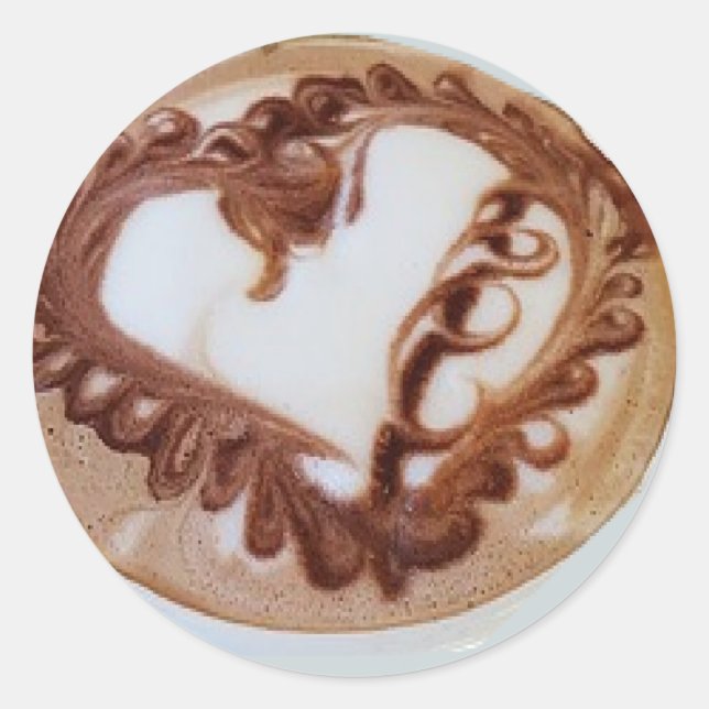 Curly Herz Latte Kaffeekunst Runder Aufkleber (Vorderseite)