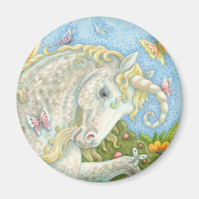 Curly Horned Unicorn Fantasy ROUND MAGNET (Vorne)