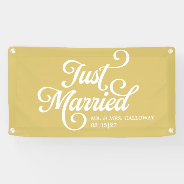 Curly Just Married Car Banner (Horizontal)