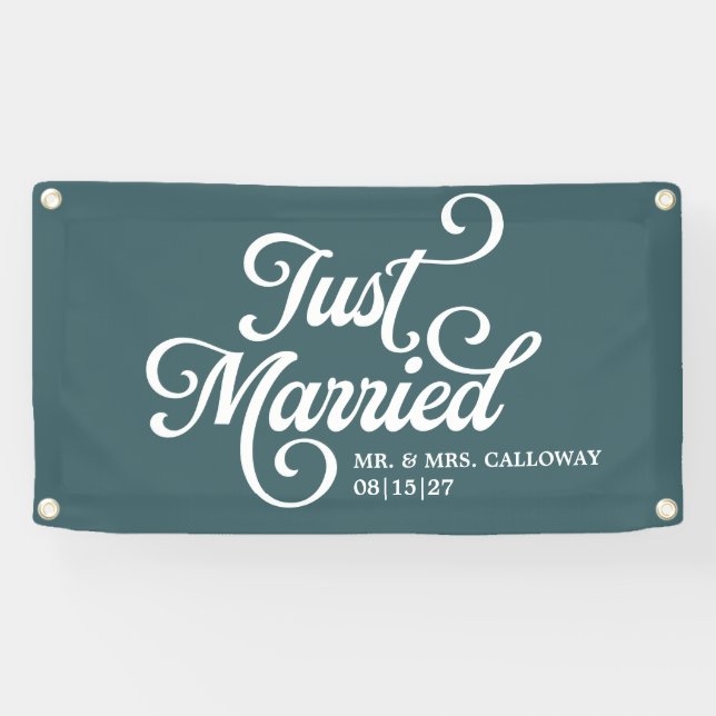 Curly Just Married Car Banner (Horizontal)