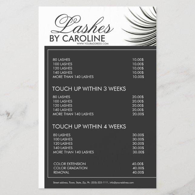 Curly Lashes Eyelash Extensions Black Price List Flyer (Vorne)