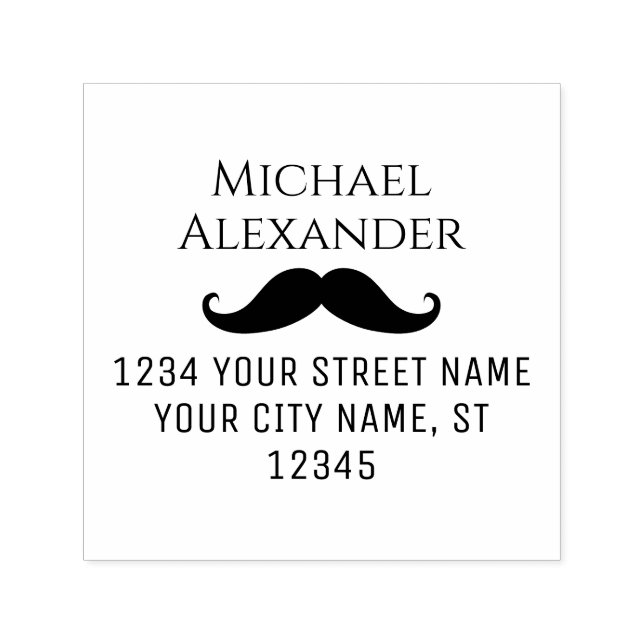 Curly Mustache Silhouette Name Rücksendeadresse Permastempel (Design)