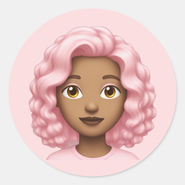 Curly Pink-Hair Emoji Runder Aufkleber (Vorderseite)