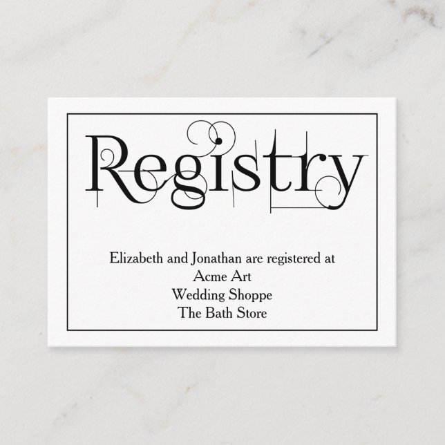 Curly Print Wedding Registry Information Card Begleitkarte (Vorderseite)