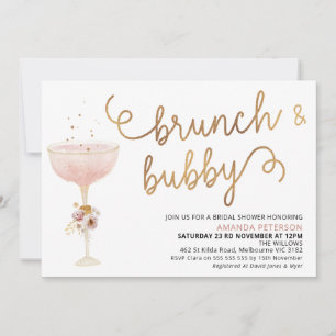 Curly Schriftart Champagne Glass Boho Brautparty Einladung