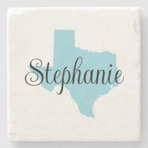 Curly Script Name Robin Egg Blue Texas Steinuntersetzer