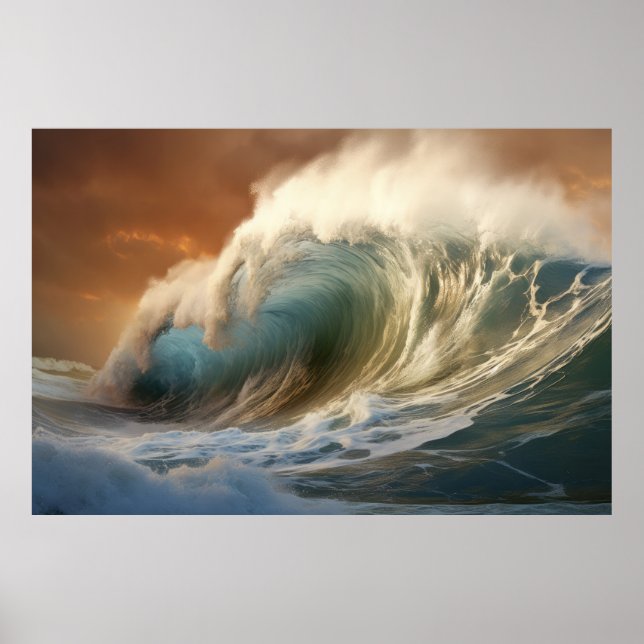 Curly Wave Ocean Force Nature Seascape Poster (Vorne)