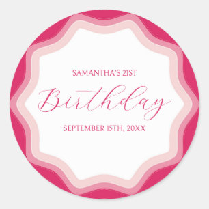Curly Wavy Pink Retro 21. Geburtstagsticker Runder Aufkleber