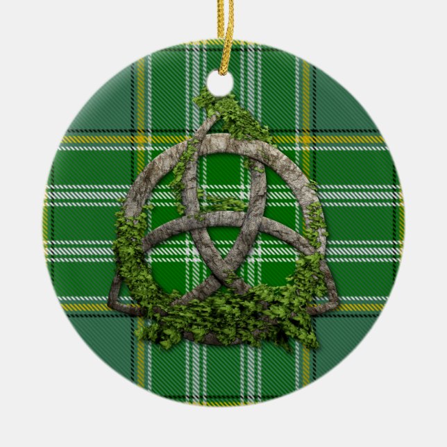Currie Tartan und keltischer Dreiheits-Knoten Keramikornament (Vorne)