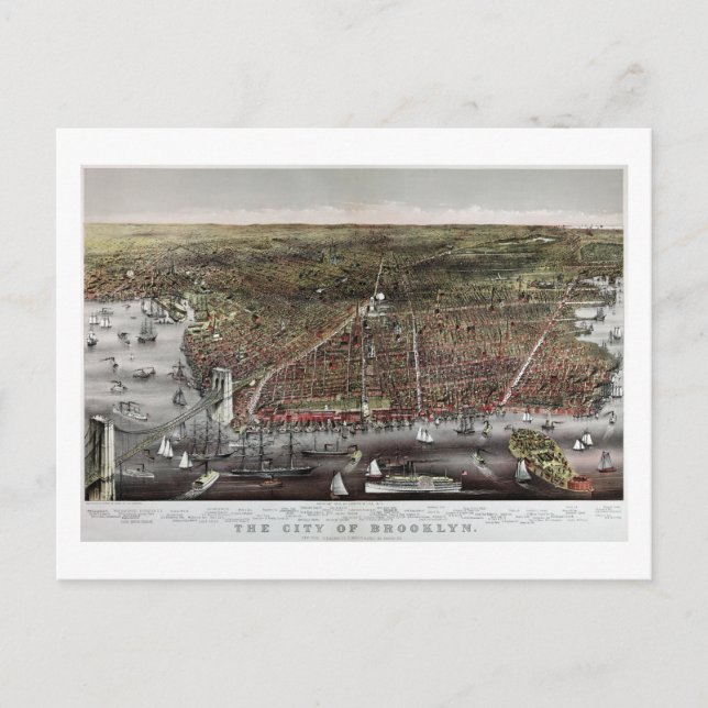 Currier and Ives print of Brooklyn, 1886 Postkarte (Vorderseite)