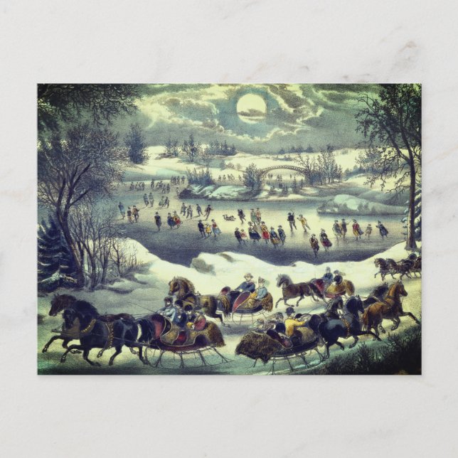 Currier & Ives' Central Park im Winter Postkarte (Vorderseite)