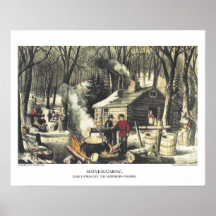 Currier & Ives Lithograph: Ahornzuckerbau Poster