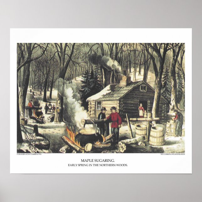 Currier & Ives Lithograph: Ahornzuckerbau Poster (Vorne)