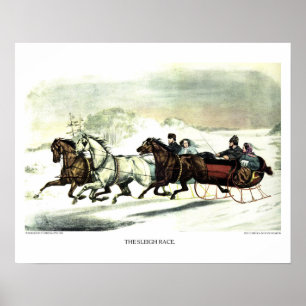 Currier & Ives Lithograph: Das Schlittenrennen Poster
