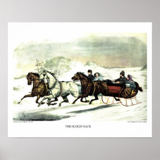 Currier & Ives Lithograph: Das Schlittenrennen Poster