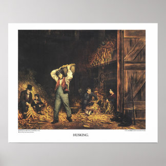 Currier & Ives Lithograph: HUSKING Poster