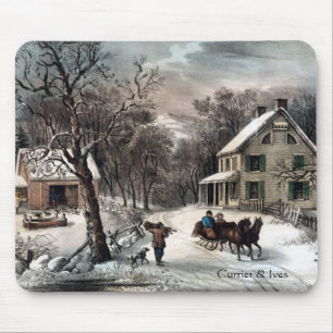 Currier u. Ives amerikanischer Gehöft-Winter Mousepad