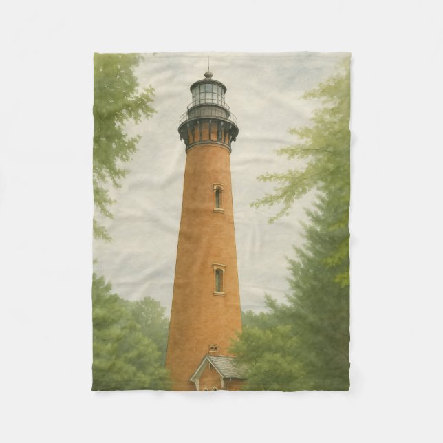 Currituck Beach Leuchtturm Aquarell Fleecedecke (Vorderseite)