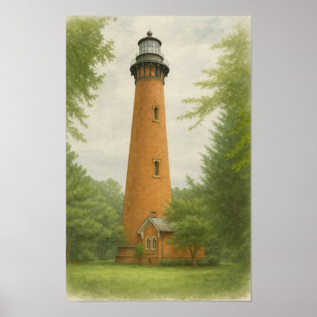 Currituck Beach Leuchtturm Aquarell Poster (Vorne)