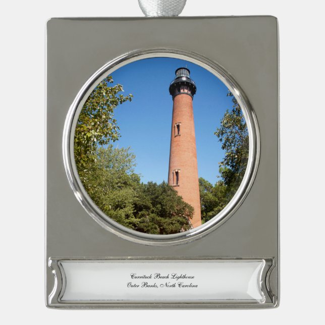 Currituck Beach Lighthouse Banner-Ornament Silber (Vorderseite)