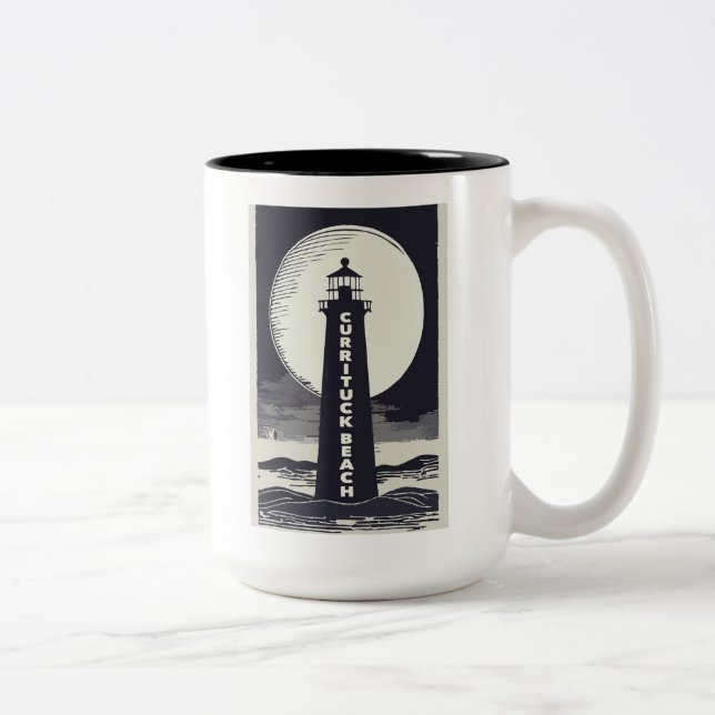Currituck Beach Lighthouse Moon Zweifarbige Tasse (Rechts)