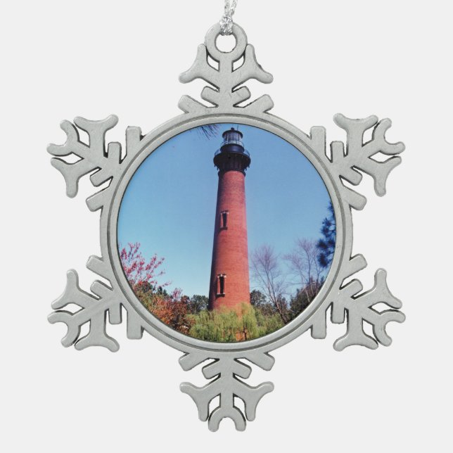 Currituck Lighthouse Schneeflocken Zinn-Ornament (Vorderseite)