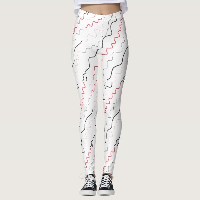 Curry Black and Red Squiggly Lines Leggings (Vorderseite)
