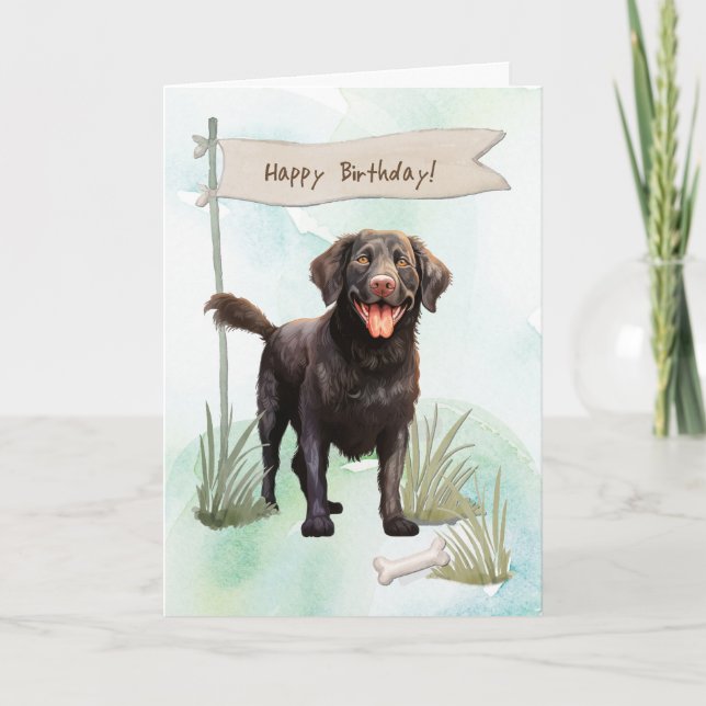 Curry Coated Retriever Dog Under Birthday Sign Karte (Vorderseite)