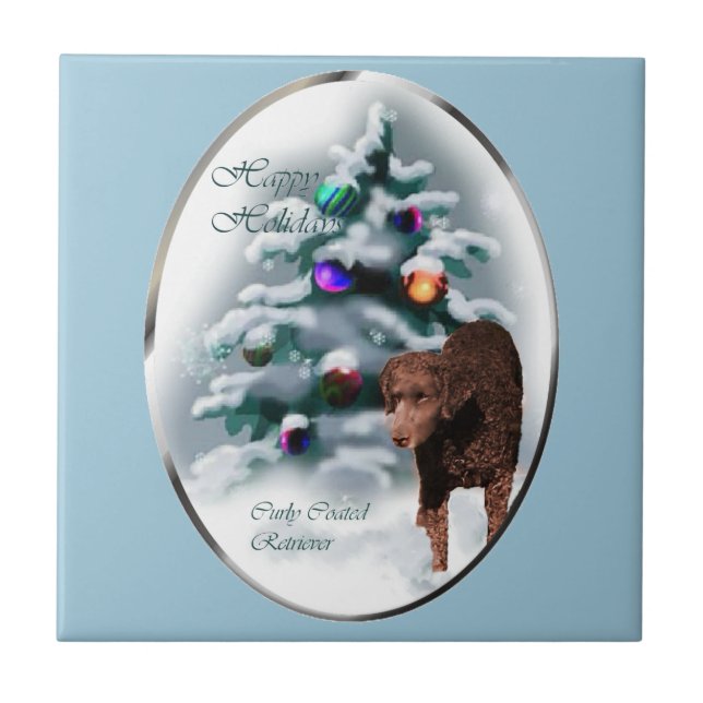 Curry Coated Retriever Weihnachten Fliese (Vorderseite)