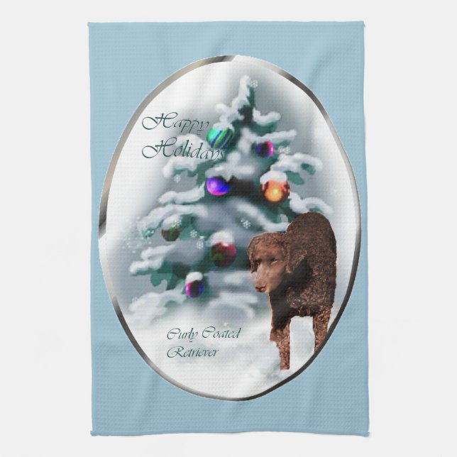 Curry Coated Retriever Weihnachten Geschirrtuch (Vertikal)