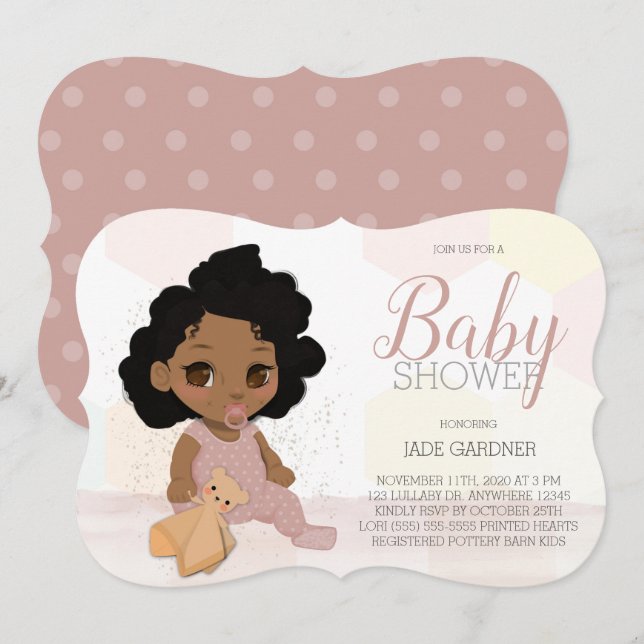 Curry Hair Baby Shower Invite - Brown Skin Tone Einladung (Vorne/Hinten)