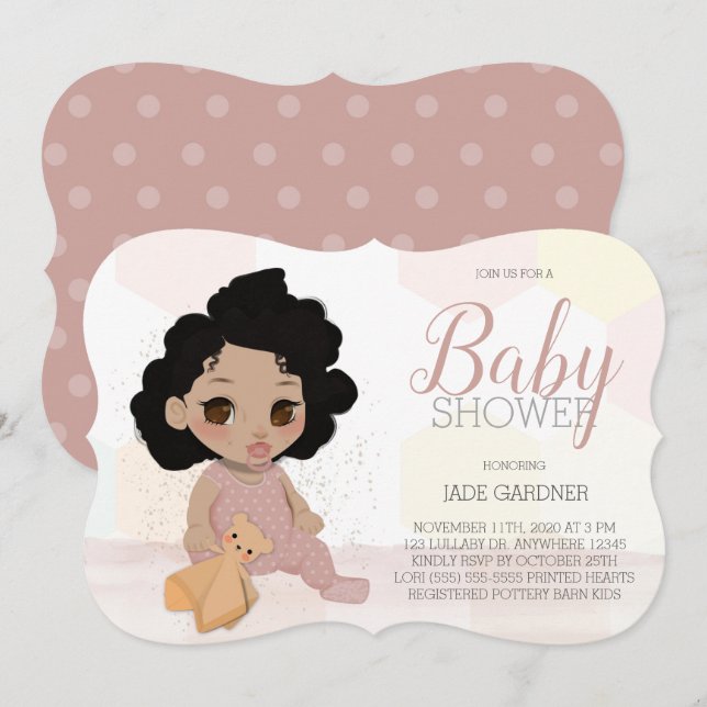 Curry Hair Baby Shower Invite - Light Skin Tone Einladung (Vorne/Hinten)