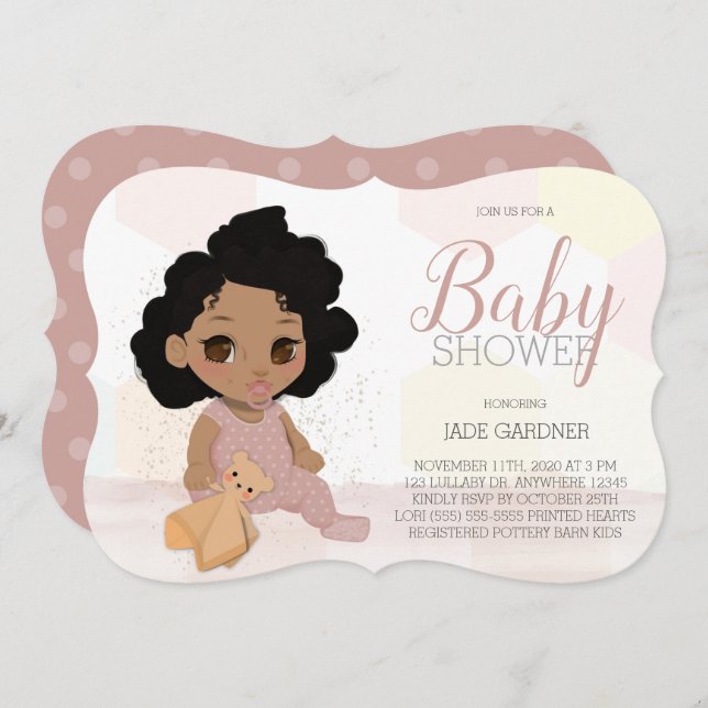 Curry Hair Baby Shower Invite - Tan Skin Tone Einladung (Vorne/Hinten)