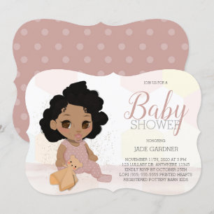 Curry Hair Baby Shower Invite - Tan Skin Tone Einladung