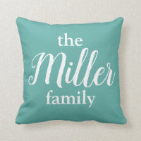 Curry White Text & Aquamarine Monogram Pillow