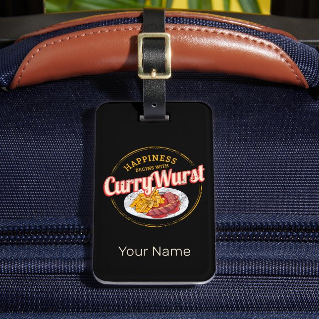 Currywurst Retro Wurst Vintage französische Pommes Gepäckanhänger (Vorderseite Insitu 2)