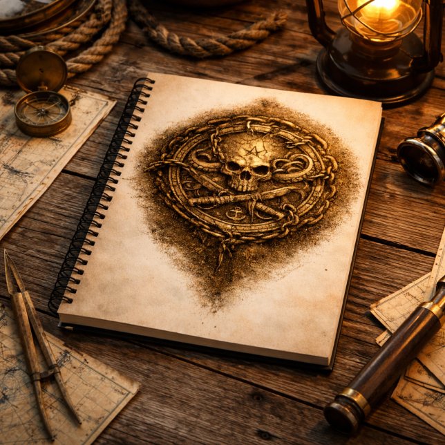 Cursed Coin Pirate – Umschlag aus gealtertem Perga Notizbuch (Von Creator hochgeladen)
