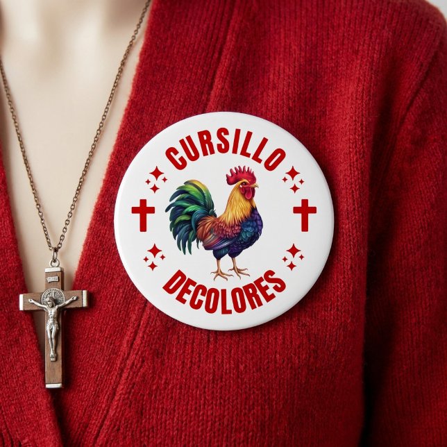 Cursillo Decolores Bunter Hahn mit Kreuzen Button (Von Creator hochgeladen)