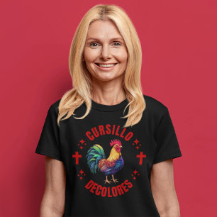 Cursillo Decolores Farbenfrohe Rooster mit Crosses T-Shirt