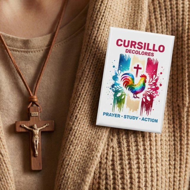 Cursillo DeColores Hahn & Kreuz Pinselstriche Button (Von Creator hochgeladen)