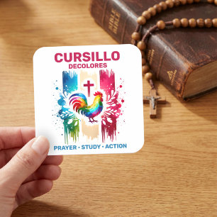 Cursillo DeColores Hahn & Kreuz Pinselstriche Quadratischer Aufkleber