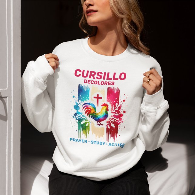 Cursillo DeColores Rooster & Cross Brush Strokes Sweatshirt (Von Creator hochgeladen)