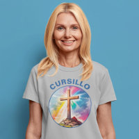 Cursillo-Holzkreuz mit Regenbogen und Wolken
