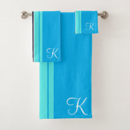 Cursive blaue Ästhetik kundenspezifisches Design Badhandtuch Set