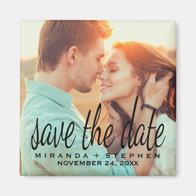 Cursive Chic Save the Date Wedding Foto Magnet (Vorne)
