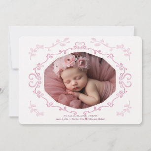 Cursive Frame Foto Geburtserklärung Einladung