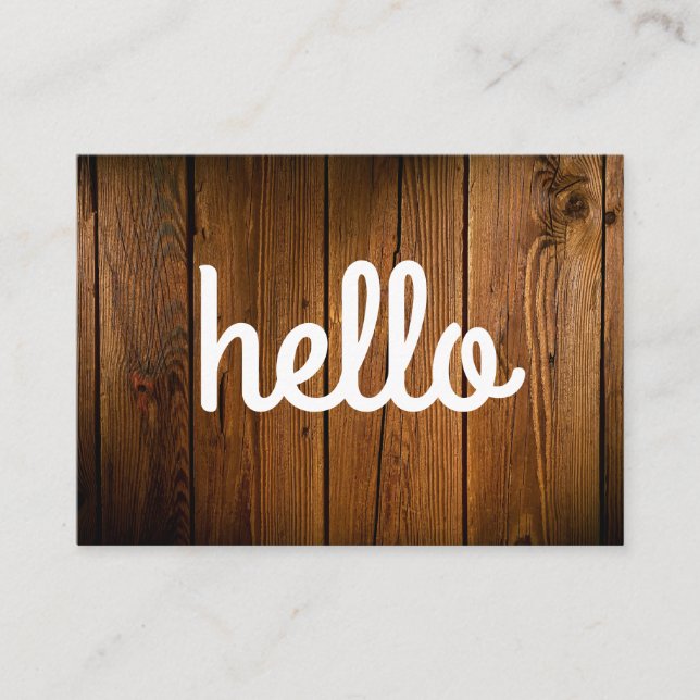 Cursive Hello Wood Panel Visitenkarte (Vorderseite)
