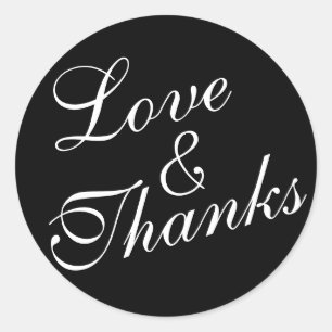 Cursive Liebe & Dank Hochzeit Black & White Runder Aufkleber
