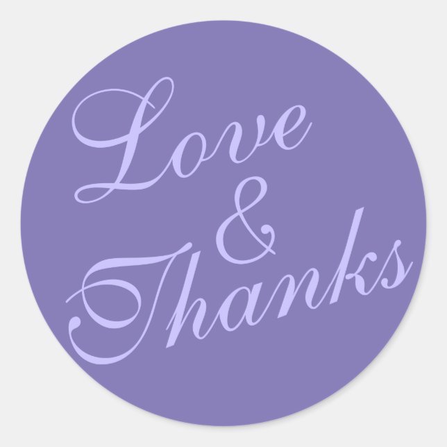 Cursive Liebe & danke Hochzeit sehr Lila Runder Aufkleber (Vorderseite)