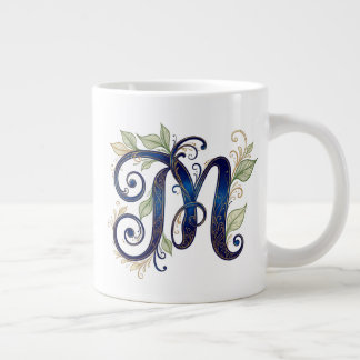 Cursive M – Elegant Blue & Gold Monogram Jumbo-Tasse